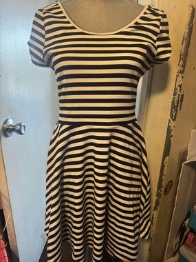 American Rag Black and White Striped Fit-and-Flare Mini Dress